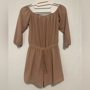 a'gaci Taupe Off-Shoulder Romper with Drawstring Waist